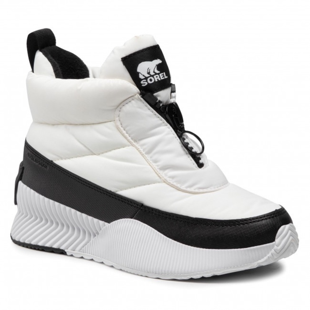 Sorel Out and About White Black Puffer Waterproof Zip Up Boots Booties